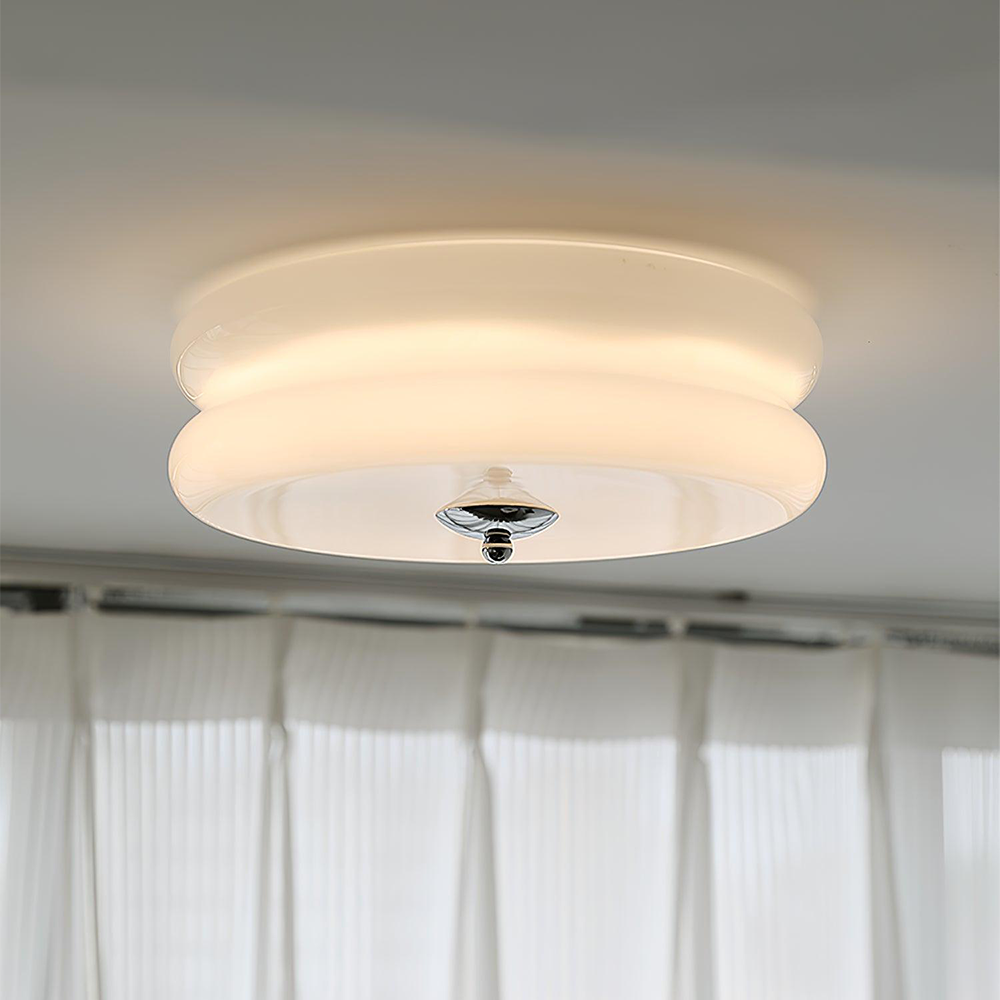 Art Deco Cream Cake Ceiling Light-Lighting > Ceiling Lights-casanuva-White+Chrome-32cmx13cm-casanuva