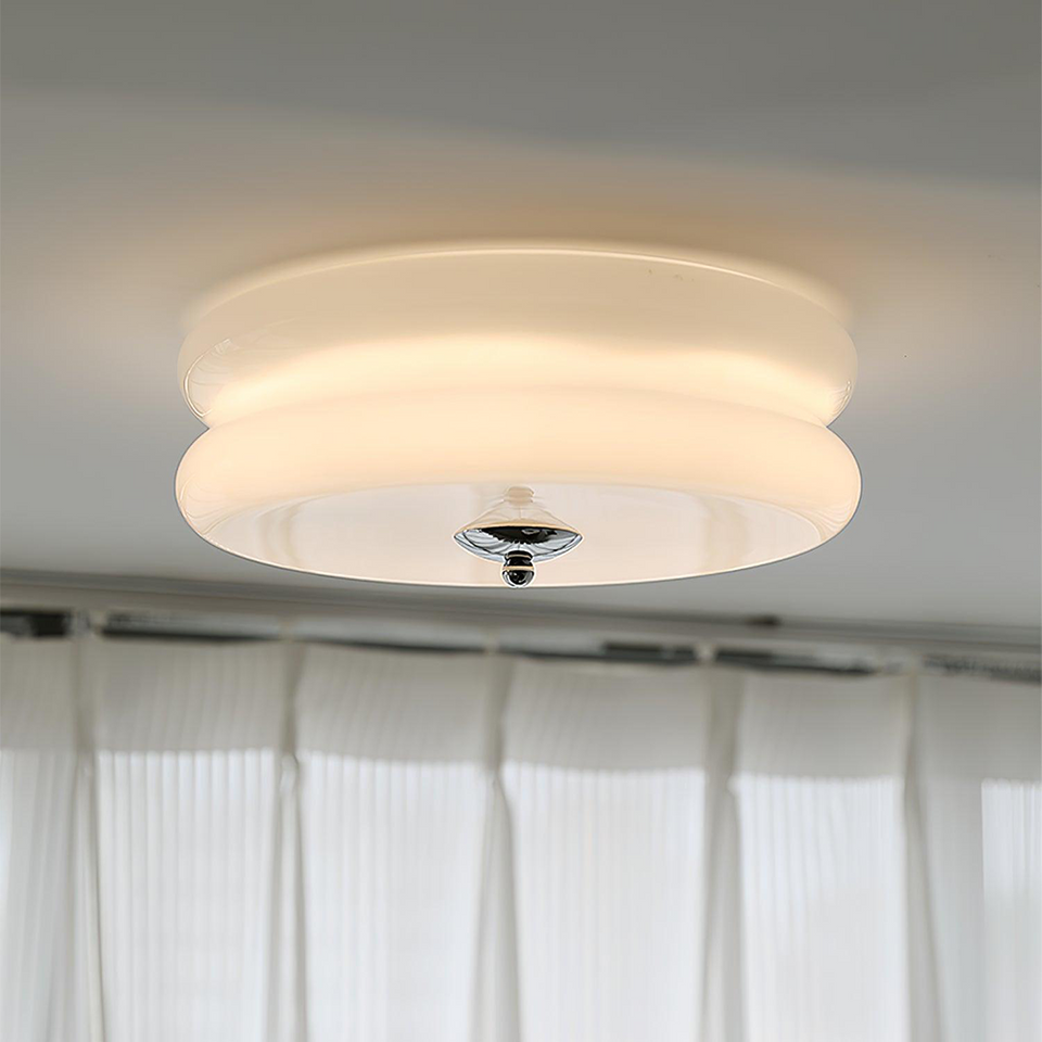 Art Deco Cream Cake Ceiling Light-Lighting > Ceiling Lights-casanuva-White+Chrome-32cmx13cm-casanuva