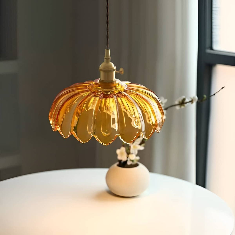 Art Nouveau Lotus Colored Glass Pendant Light-Lighting > Chandeliers & Pendant Lights-casanuva-casanuva