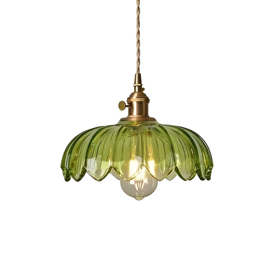 Art Nouveau Lotus Colored Glass Pendant Light-Lighting > Chandeliers & Pendant Lights-casanuva-Green-casanuva