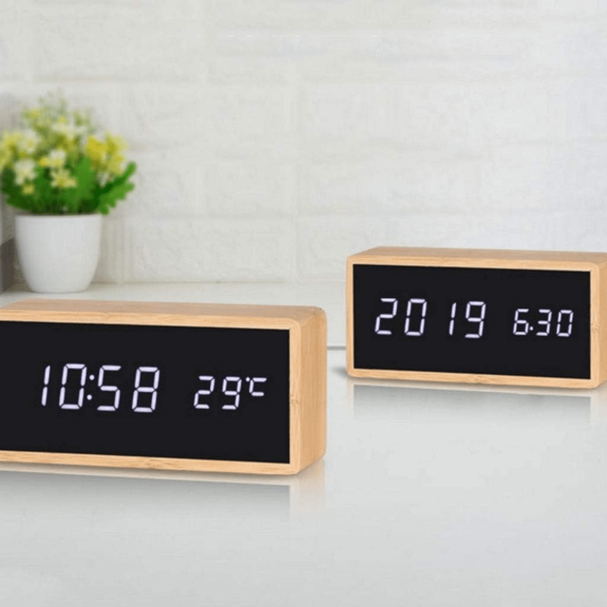Bamboo LED Alarm Clock with Temperature Display-Home Decor > Clocks-casanuva-casanuva