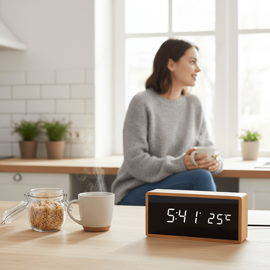 Bamboo LED Alarm Clock with Temperature Display-Home Decor > Clocks-casanuva-casanuva