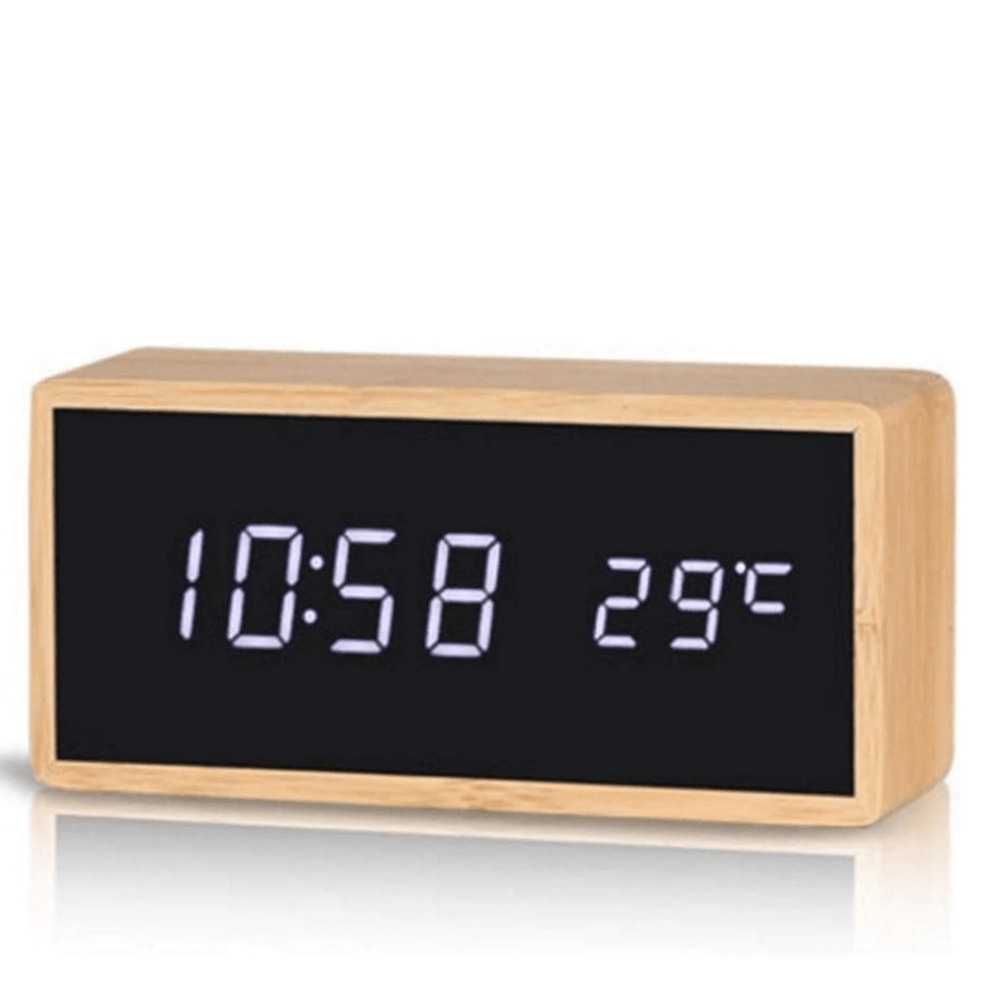 Bamboo LED Alarm Clock with Temperature Display-Home Decor > Clocks-casanuva-casanuva