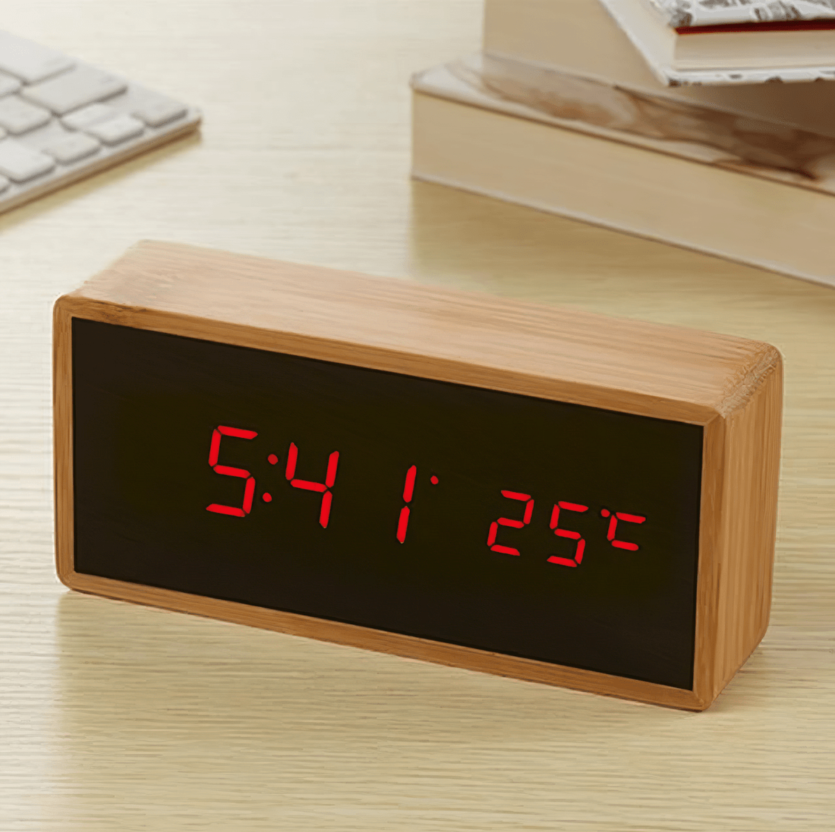 Bamboo LED Alarm Clock with Temperature Display-Home Decor > Clocks-casanuva-Red-casanuva
