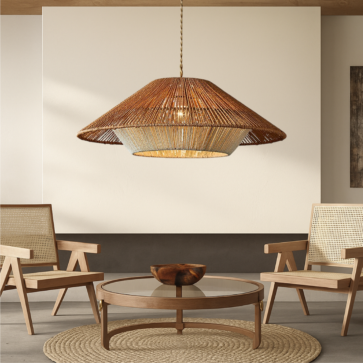 Bamboo Pendant Light Wide Conical Shade-Lighting > Pendant Lights-casanuva-60cm-casanuva
