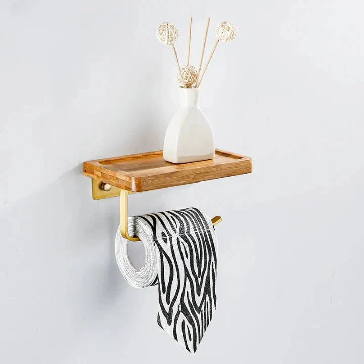 Bamboo Wall Mounted Toilet Paper Holder with Shelf-Bedding & Bath > Bathroom Accessories-casanuva-Bamboo-casanuva