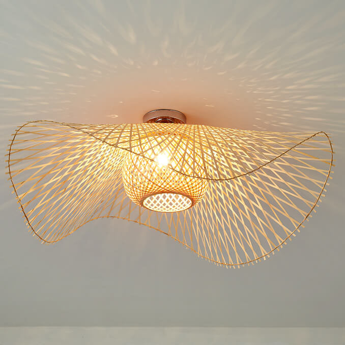 Bamboo Weaving Japanese Flush Mount Light 1-Light Fixture-Lighting > Ceiling Lights-casanuva-21.65''-100V-120V-casanuva