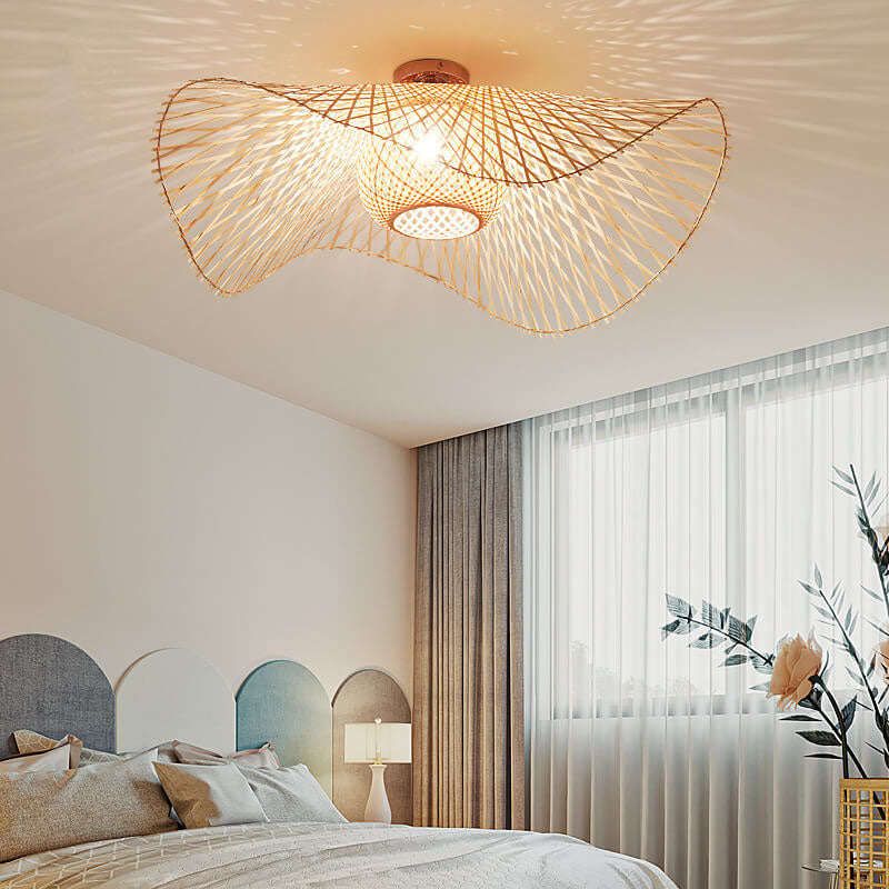 Bamboo Weaving Japanese Flush Mount Light 1-Light Fixture-Lighting > Ceiling Lights-casanuva-25.59''-100V-120V-casanuva