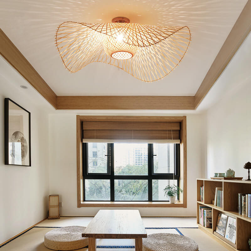 Bamboo Weaving Japanese Flush Mount Light 1-Light Fixture-Lighting > Ceiling Lights-casanuva-29.53''-100V-120V-casanuva