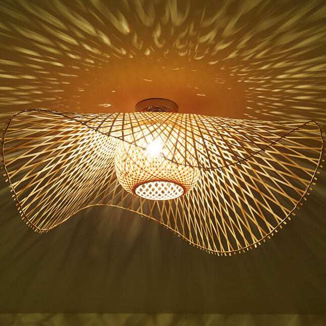 Bamboo Weaving Japanese Flush Mount Light 1-Light Fixture-Lighting > Ceiling Lights-casanuva-29.53''-220V-240V-casanuva