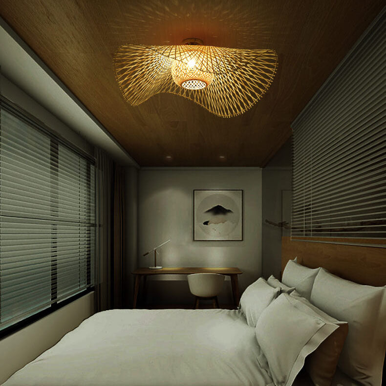Bamboo Weaving Japanese Flush Mount Light 1-Light Fixture-Lighting > Ceiling Lights-casanuva-casanuva
