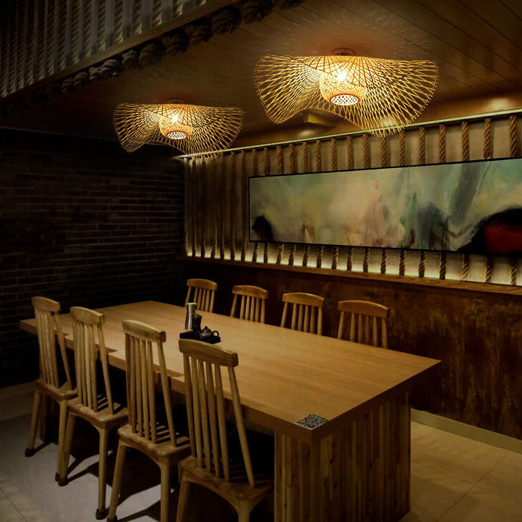 Bamboo Weaving Japanese Flush Mount Light 1-Light Fixture-Lighting > Ceiling Lights-casanuva-casanuva
