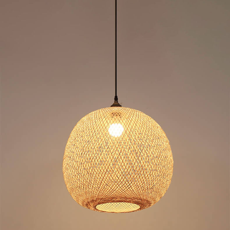 Bamboo Weaving Round Beige Pendant Light 1-Light Japanese Design-Lighting > Pendant Lights-casanuva-11.81''-100V-120V-casanuva