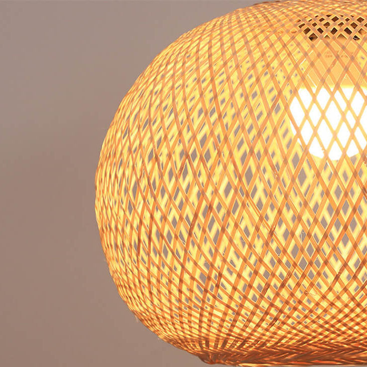 Bamboo Weaving Round Beige Pendant Light 1-Light Japanese Design-Lighting > Pendant Lights-casanuva-casanuva