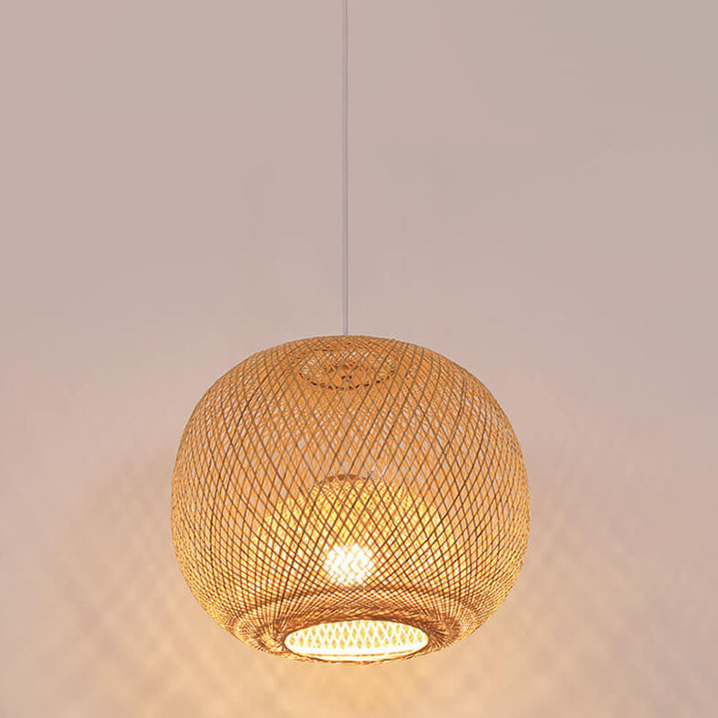 Bamboo Weaving Round Beige Pendant Light 1-Light Japanese Design-Lighting > Pendant Lights-casanuva-13.75''-220V-240V-casanuva