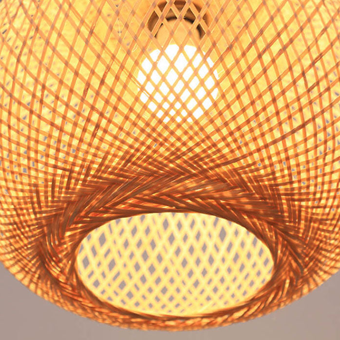 Bamboo Weaving Round Beige Pendant Light 1-Light Japanese Design-Lighting > Pendant Lights-casanuva-casanuva