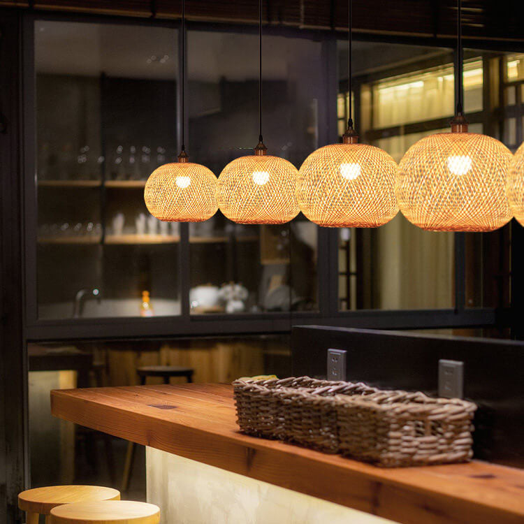 Bamboo Weaving Round Beige Pendant Light 1-Light Japanese Design-Lighting > Pendant Lights-casanuva-19.69''-220V-240V-casanuva