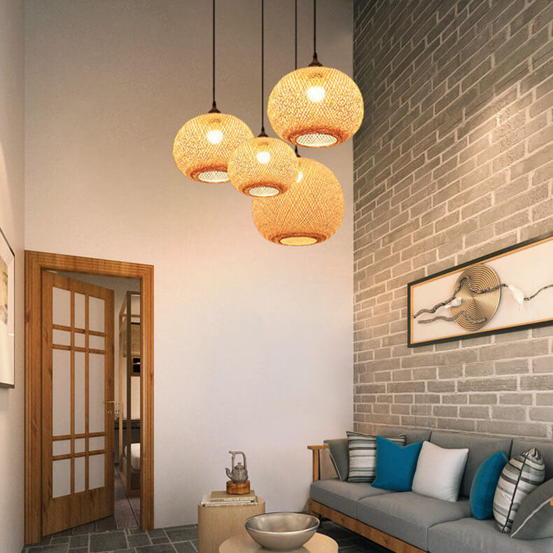 Bamboo Weaving Round Beige Pendant Light 1-Light Japanese Design-Lighting > Pendant Lights-casanuva-23.62''-220V-240V-casanuva