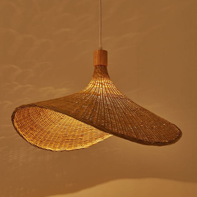 Bamboo Woven Pendant Light with Straw Hat Design-Lighting > Pendant Lights-casanuva-casanuva