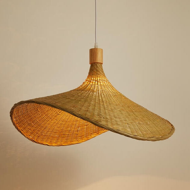 Bamboo Woven Pendant Light with Straw Hat Design-Lighting > Pendant Lights-casanuva-Large-220V-240V-White Wire-casanuva