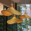 Bamboo Woven Pendant Light with Straw Hat Design-Lighting > Pendant Lights-casanuva-Small-220V-240V-White Wire-casanuva