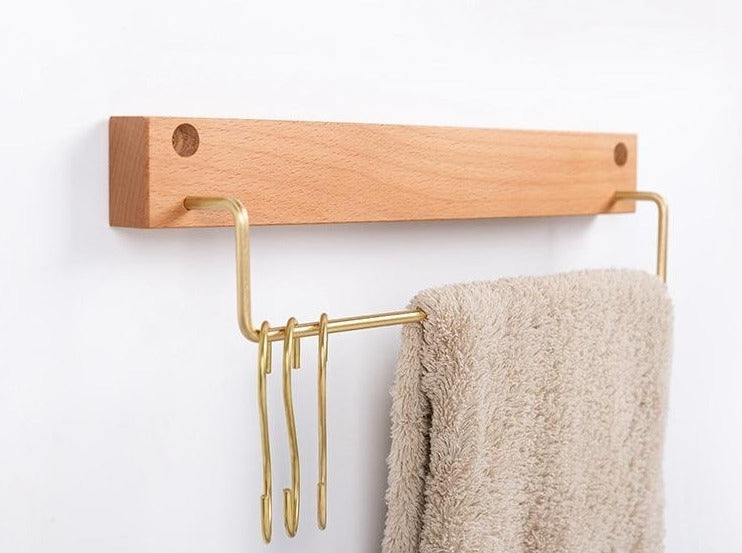 Beech Wood Towel Rack with Brass Accents-Bedding & Bath > Bathroom Accessories-casanuva-casanuva