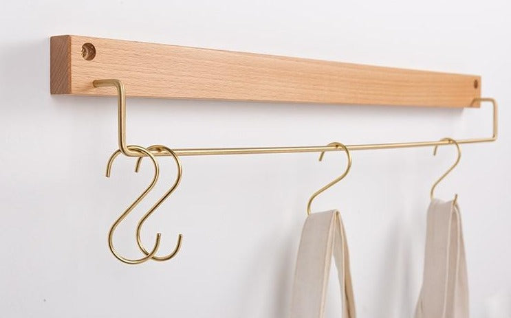 Beech Wood Towel Rack with Brass Accents-Bedding & Bath > Bathroom Accessories-casanuva-casanuva