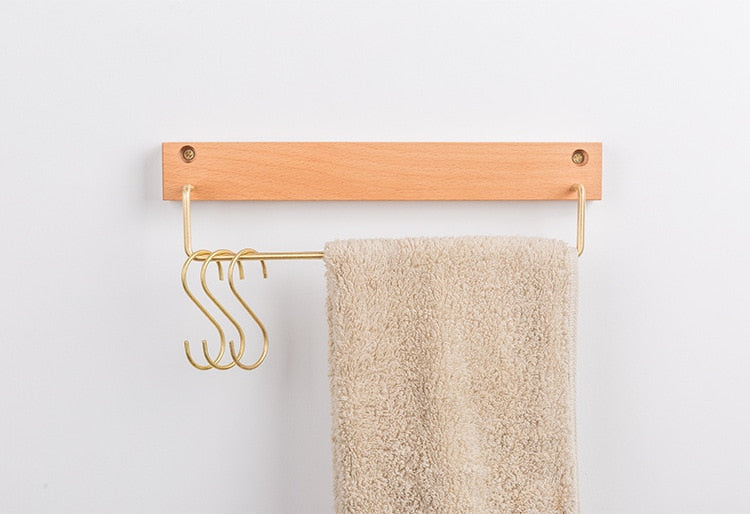 Beech Wood Towel Rack with Brass Accents-Bedding & Bath > Bathroom Accessories-casanuva-Beech Walnut Small-casanuva