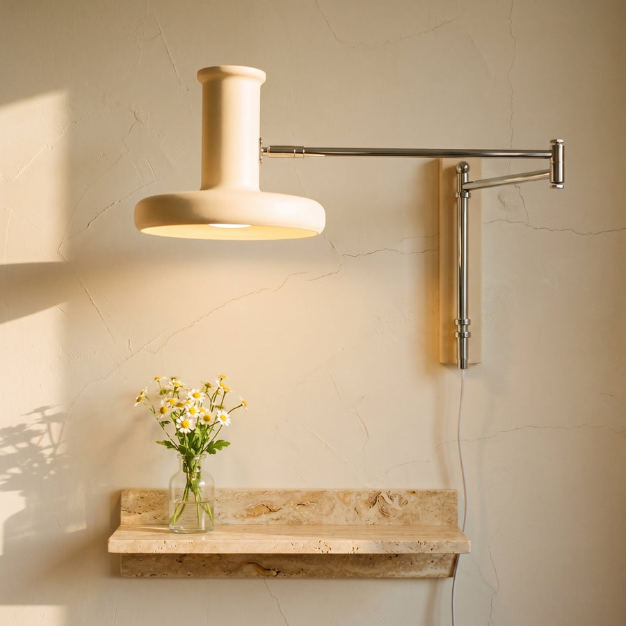 Beige Swing Arm Wall Sconce Lamp 1-Light Nordic Minimalist Design-Lighting > Wall Lights-casanuva-casanuva