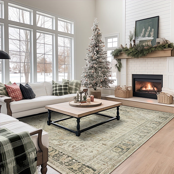 Beige Vintage Area Rug for Living Room in Maintenance-Friendly Fabric-Rugs & Mats > Area Rugs-casanuva-2'-3" x 3'-9" accent rug-casanuva