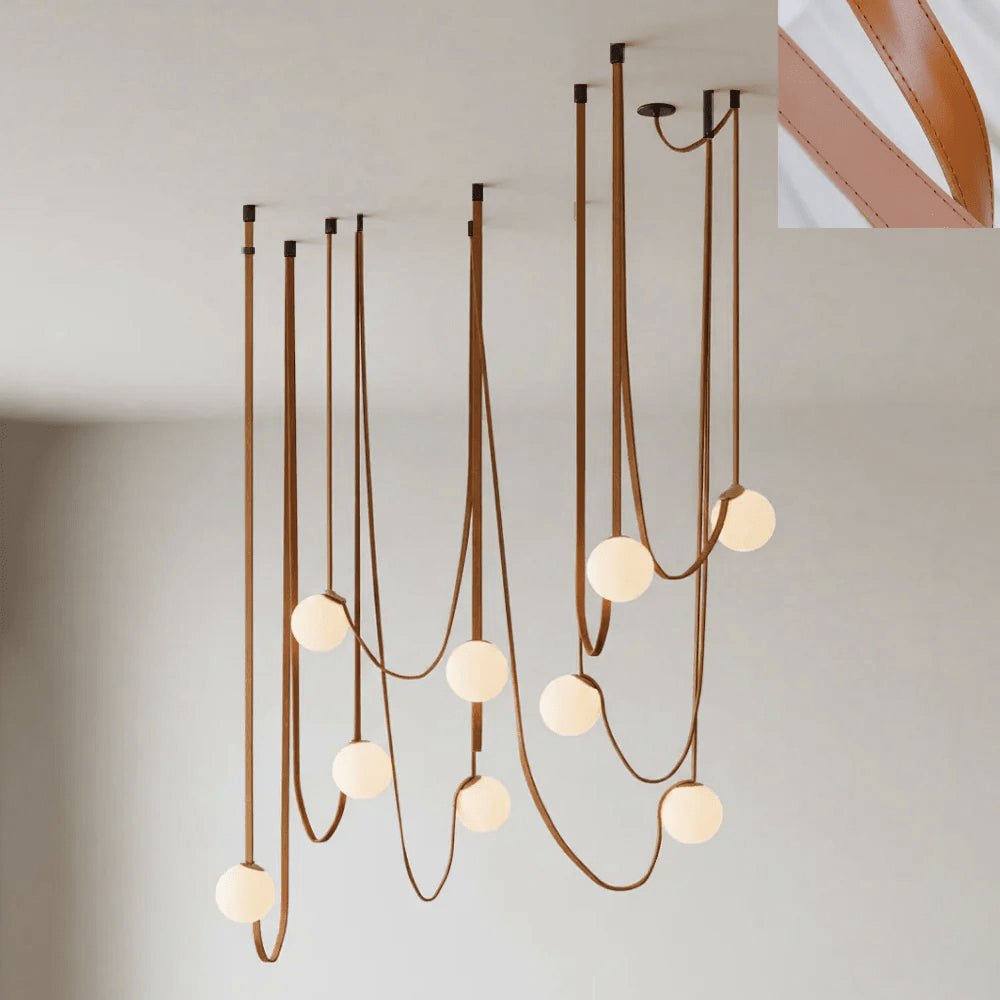 Belt Pendant Light Art Design-Lighting > Pendant Lights-casanuva-9 heads 120cmx200cm-Version B Orange Leather-casanuva