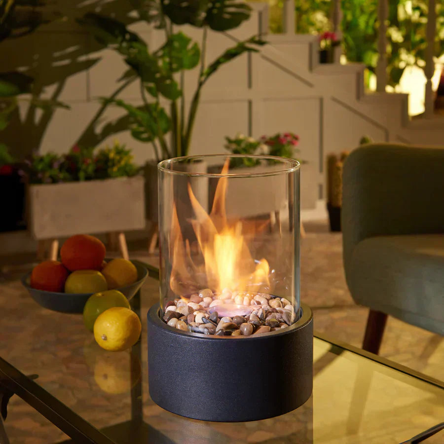Bioethanol Tabletop Fireplace with Glass Cylinder and Metal Base-Home Decor > Decorative Accessories-casanuva-casanuva