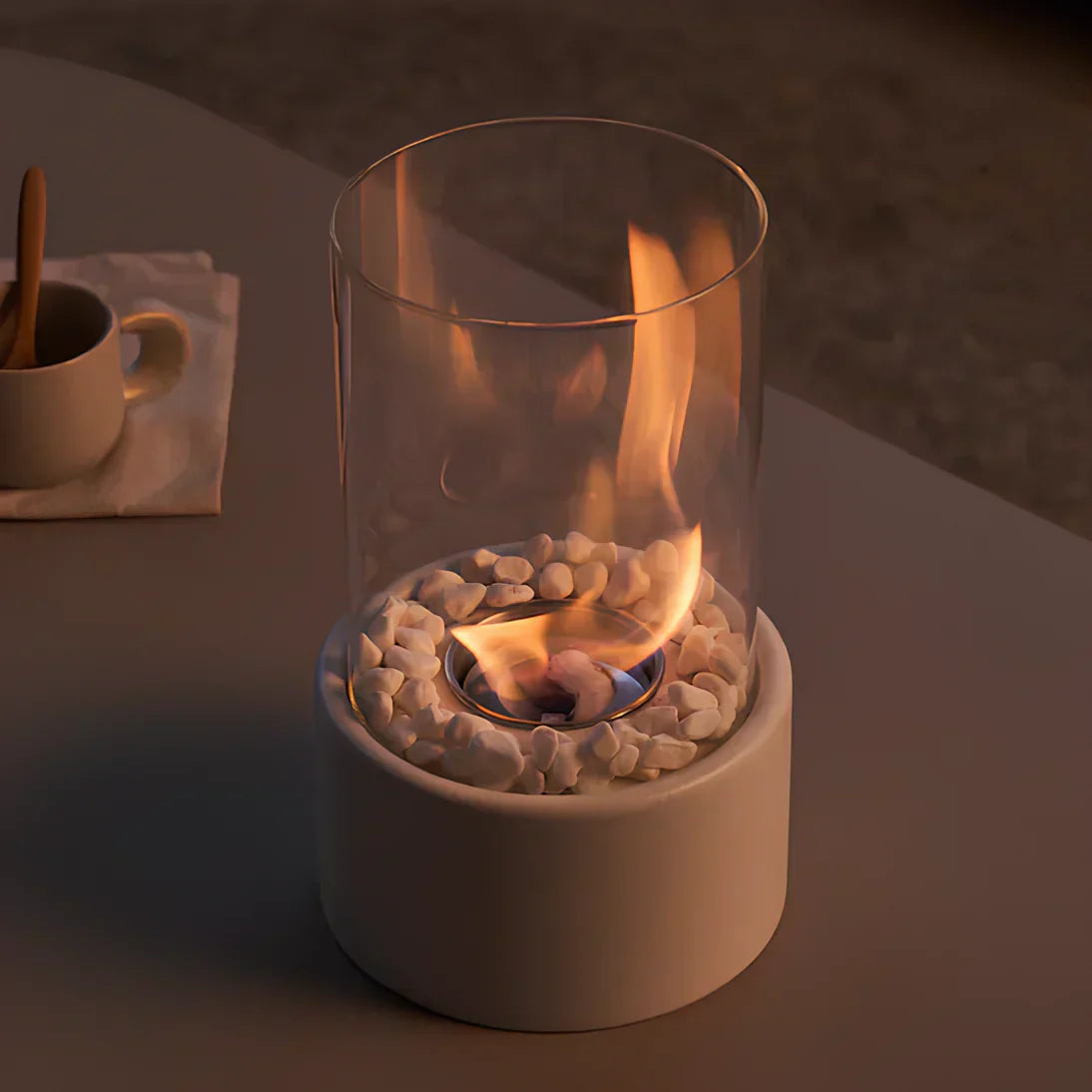 Bioethanol Tabletop Fireplace with Glass Cylinder and Metal Base-Home Decor > Decorative Accessories-casanuva-casanuva