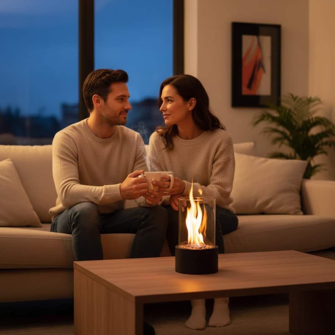 Bioethanol Tabletop Fireplace with Glass Cylinder and Metal Base-Home Decor > Decorative Accessories-casanuva-casanuva
