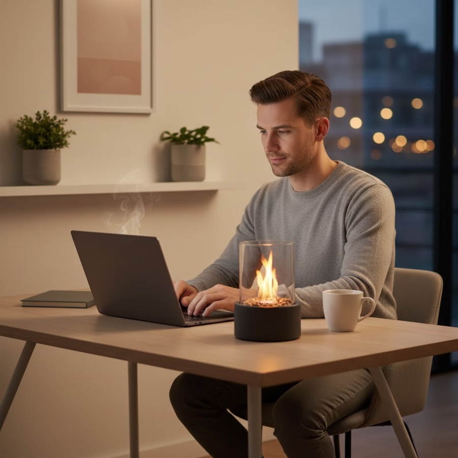 Bioethanol Tabletop Fireplace with Glass Cylinder and Metal Base-Home Decor > Decorative Accessories-casanuva-casanuva