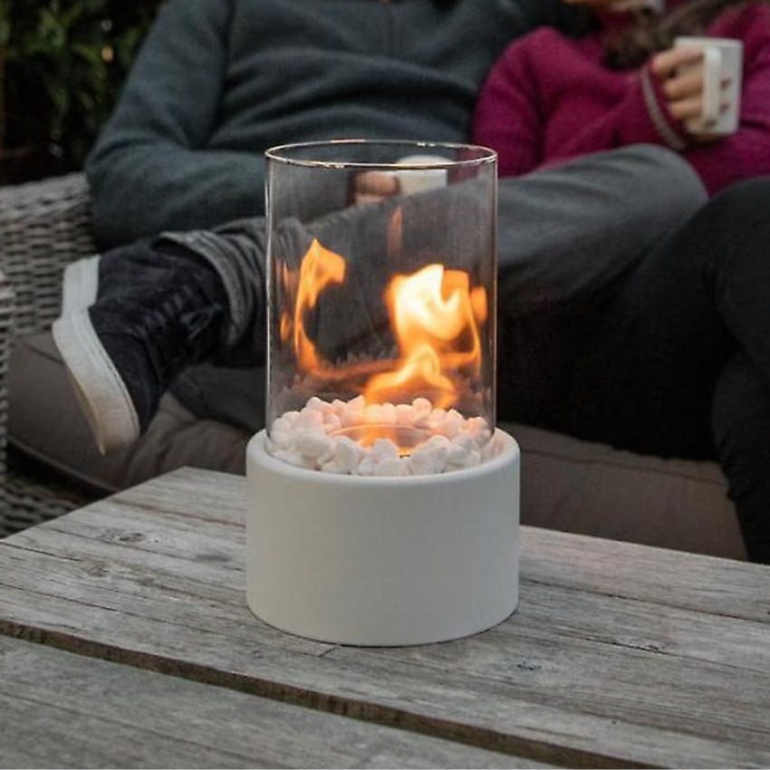 Bioethanol Tabletop Fireplace with Glass Cylinder and Metal Base-Home Decor > Decorative Accessories-casanuva-White-30x15cm-casanuva