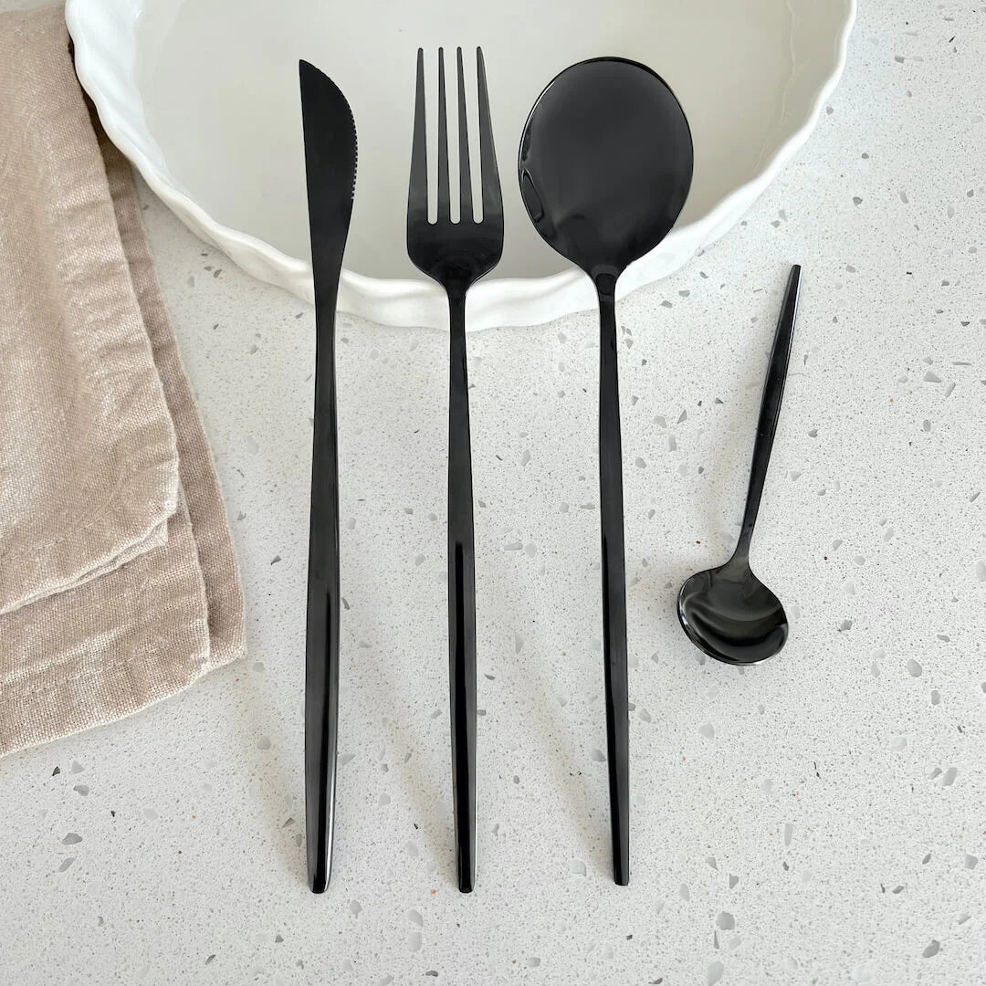 Black Flatware Set 24 Pieces-Kitchen & Dining > Cutlery-casanuva-casanuva