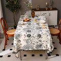 Black Floral Tasseled Tablecloth-Covers & Textiles > Table Cloths-casanuva-casanuva