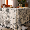 Black Floral Tasseled Tablecloth-Covers & Textiles > Table Cloths-casanuva-59"x59"-casanuva