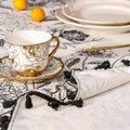 Black Floral Tasseled Tablecloth-Covers & Textiles > Table Cloths-casanuva-casanuva