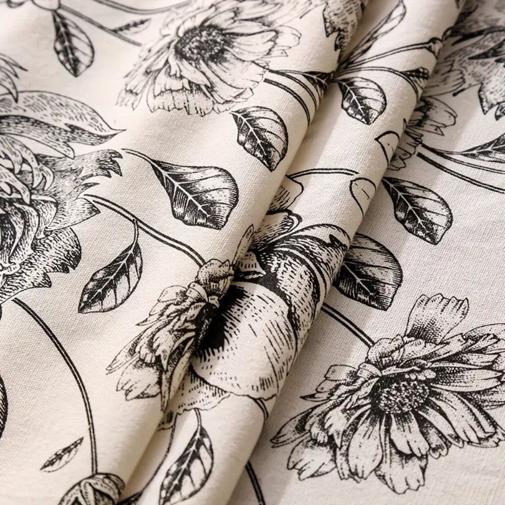 Black Floral Tasseled Tablecloth-Covers & Textiles > Table Cloths-casanuva-casanuva
