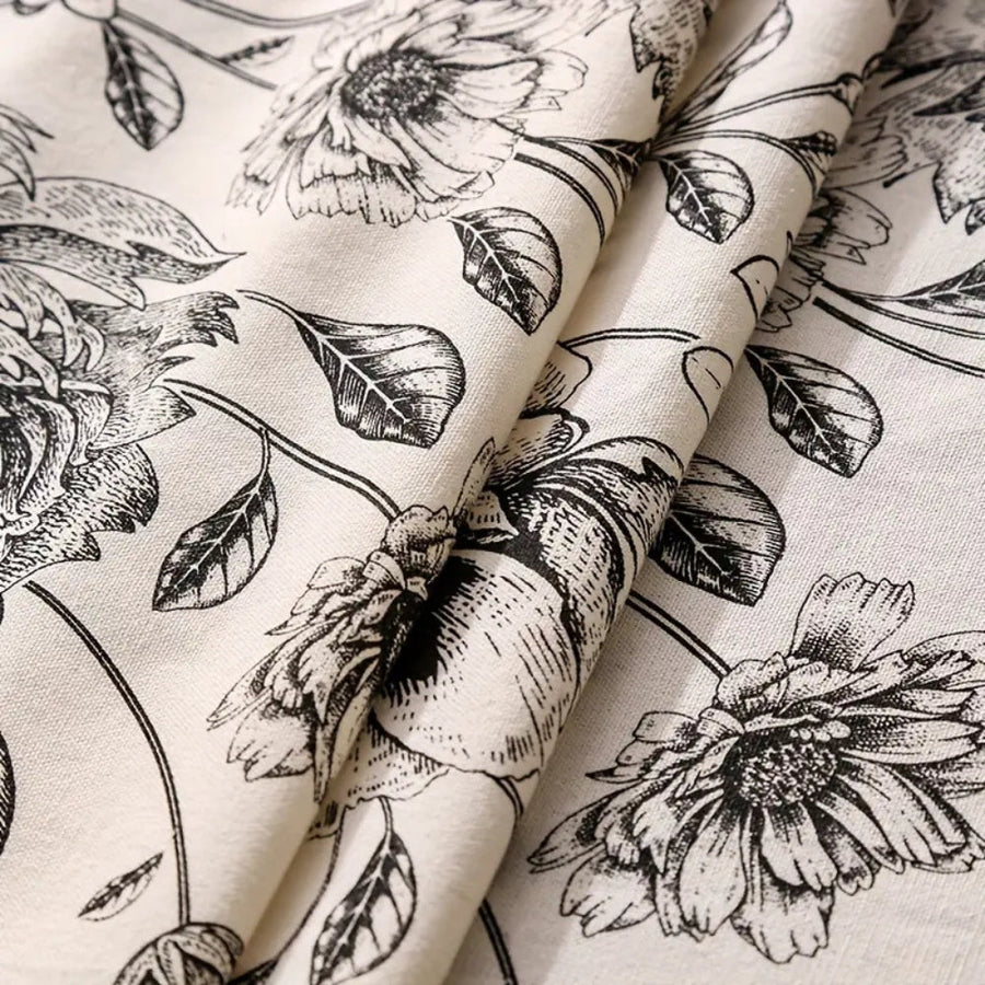 Black Floral Tasseled Tablecloth-Covers & Textiles > Table Cloths-casanuva-casanuva
