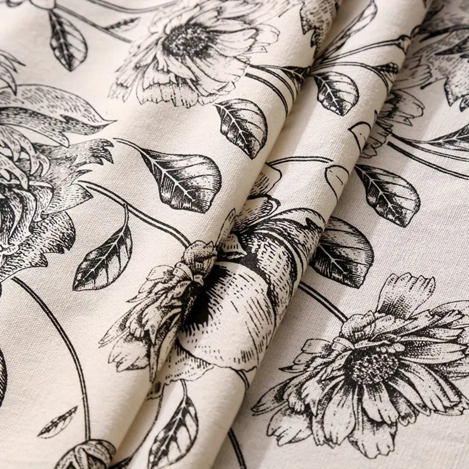 Black Floral Tasseled Tablecloth-Covers & Textiles > Table Cloths-casanuva-casanuva