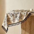 Black Floral Tasseled Tablecloth-Covers & Textiles > Table Cloths-casanuva-casanuva