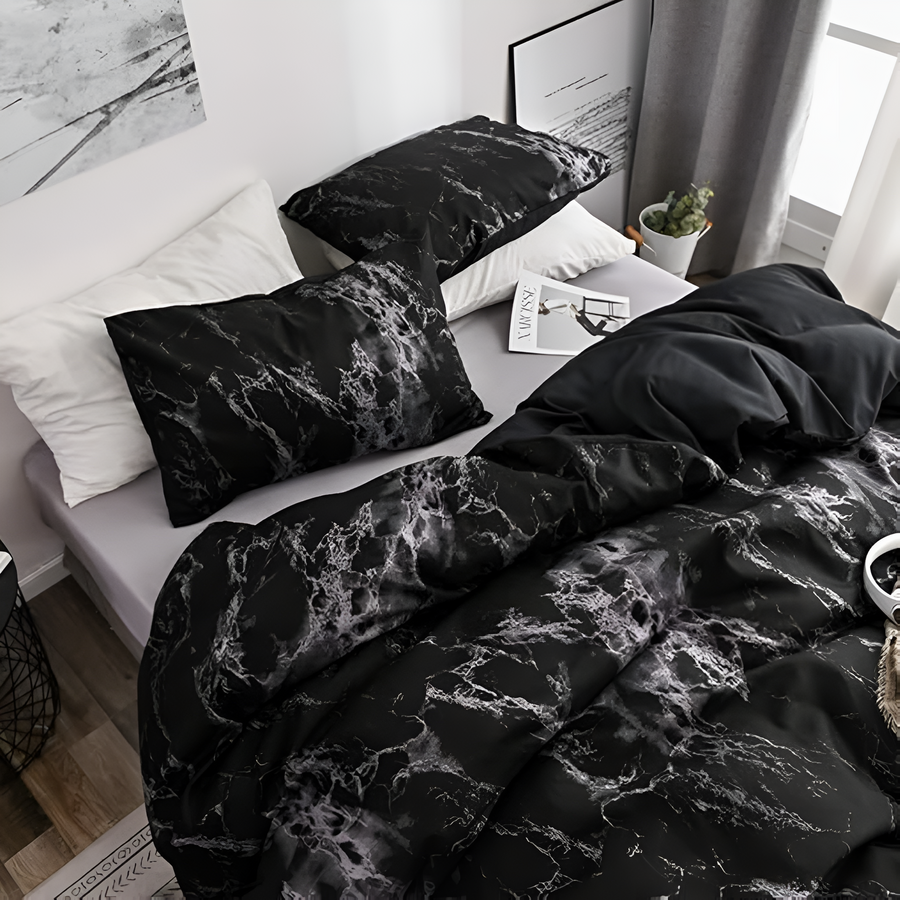 Black Marble Duvet Cover Set 3 Piece-Bedding & Bath > Bedding Sets-casanuva-casanuva