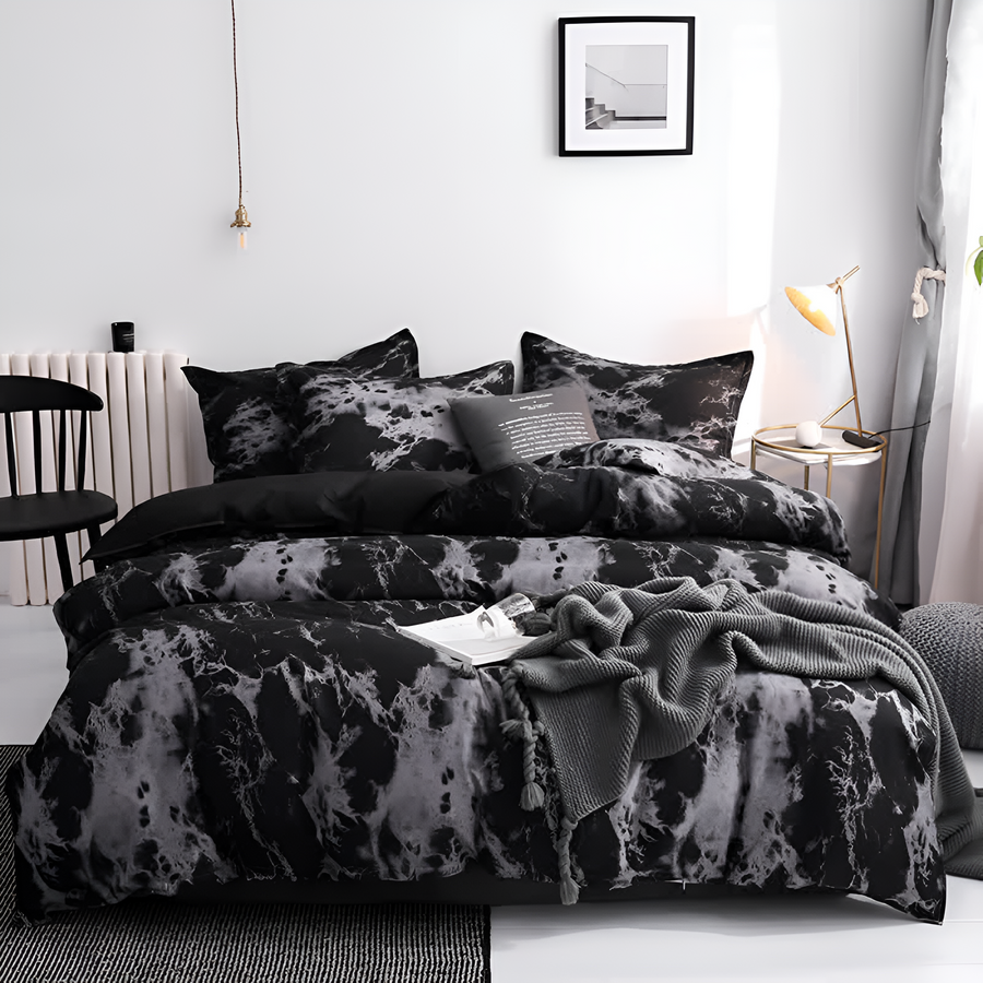 Black Marble Duvet Cover Set 3 Piece-Bedding & Bath > Bedding Sets-casanuva-Twin-casanuva