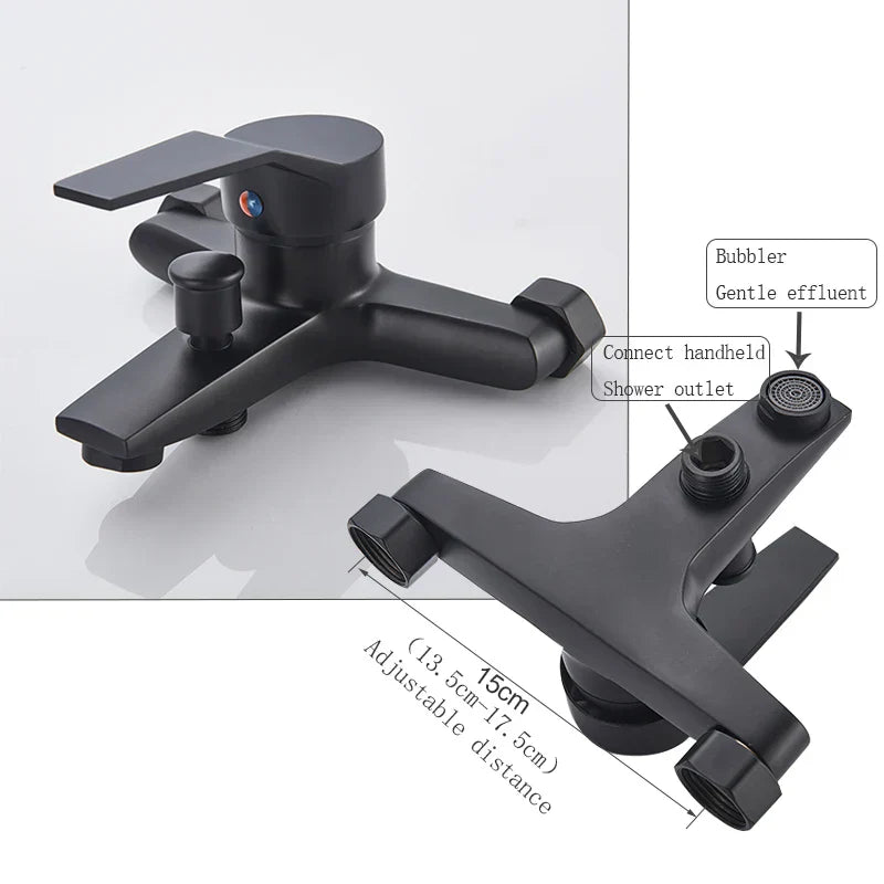 Black Wall Faucet with Hand Shower and Mixer-Bedding & Bath > Bathroom Accessories-casanuva-casanuva