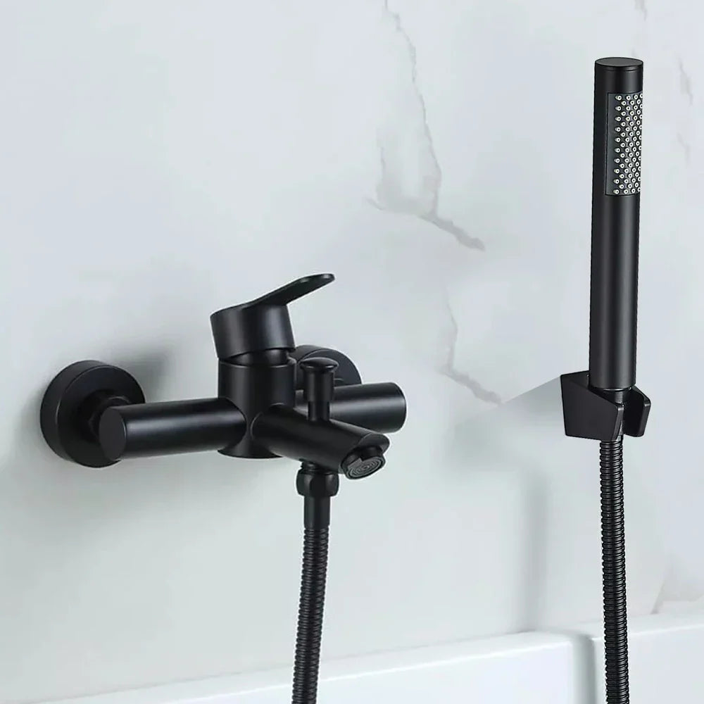 Black Wall Faucet with Hand Shower and Mixer-Bedding & Bath > Bathroom Accessories-casanuva-Black - Complete set B-casanuva