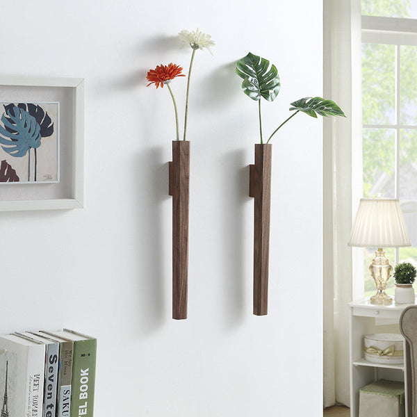 Black Wall Vase Wooden Plant Display-Home Decor > Vases-casanuva-casanuva
