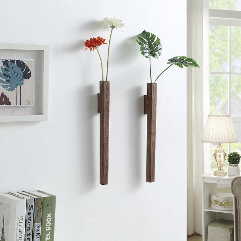 Black Wall Vase Wooden Plant Display-Home Decor > Vases-casanuva-casanuva